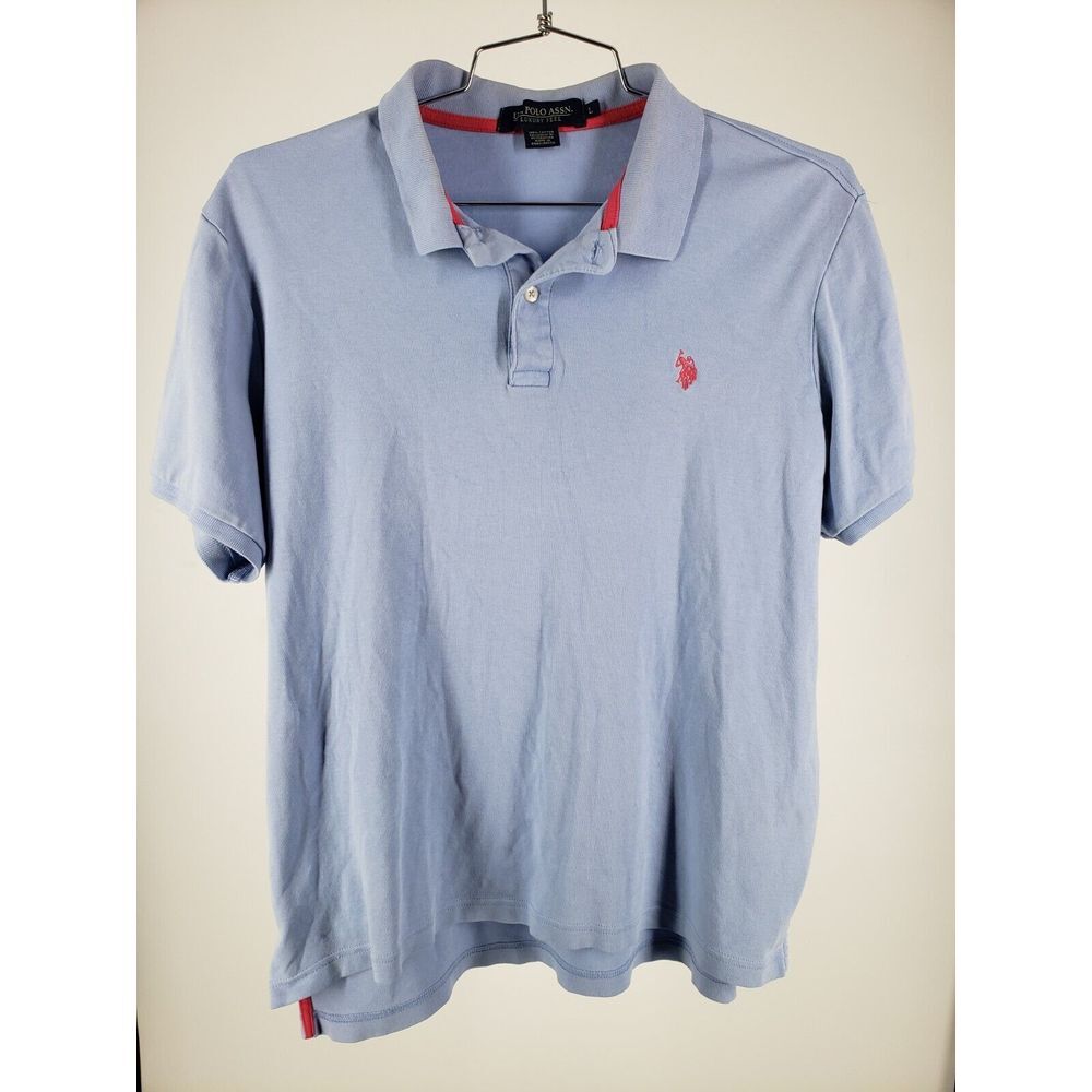 Polo Shirt Adult Large‎ L Blue Pink Emphasis Logo Mens Golf Luxury Feel